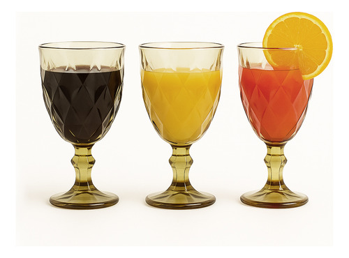Set X6 Copas Vidrio Tallado Dakota Elegante Vintage Color Dorado