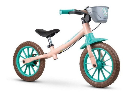 Bicicleta Aro 12 Sem Pedal Balance Bike Love - Nathor Cor Rosa/Verde