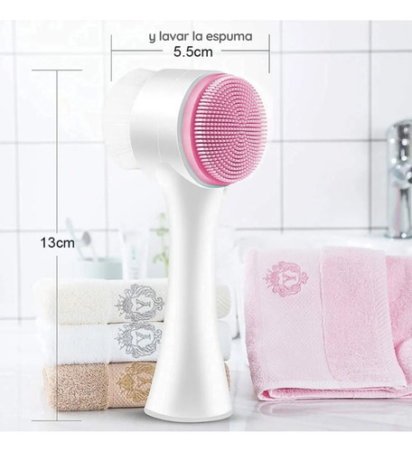 Cepillo Limpieza Facial Doble Cara Exfoliante Blanco / Rosa