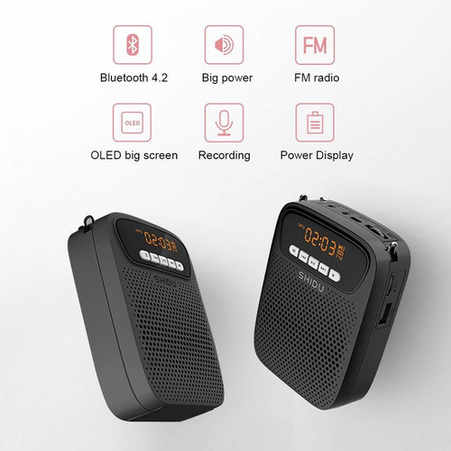 Shidu Amplificador Voz Portatil Radio Fm Microfono Cable