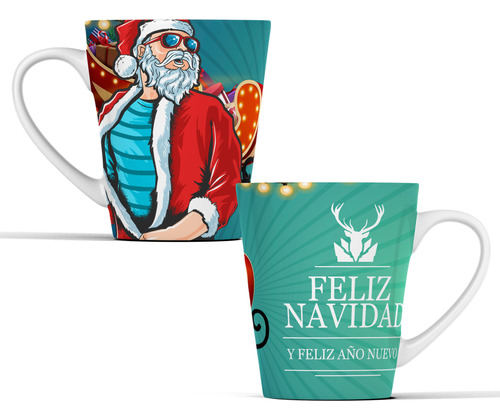 Taza Cónica 12 Oz Santa Claus Azul Año Nuevo Regalo