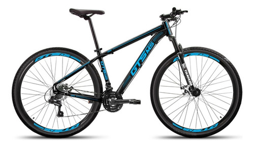 Bicicleta Gts Pro M5 Techs Aro 29 27v Freio Hidráu E Trava Cor Preto E Azul Tamanho Do Quadro 15