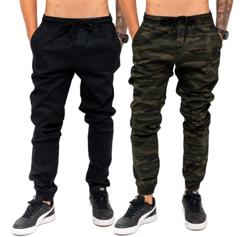 Kit 2 Calças Jeans Camuflada Masculina Jogger C/ Punho Lycra