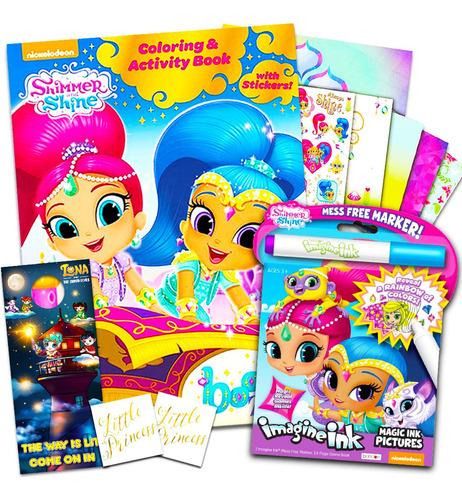 Shimmer Y Shine Libro Para Colorear Set  -jumbo Marcad.