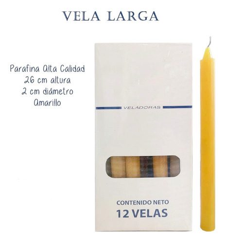 Velas Largas 26cm Parafina Alta Calidad Caja 12pzs Colores