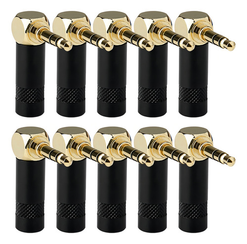 Kit 10 Conectores Plug P2 Stereo 90° Angulado Linha Pro Mxt Cor Dourado Com Preto
