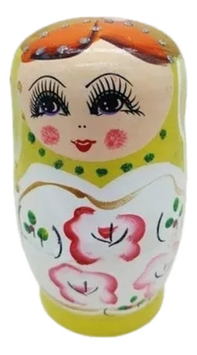 Boneca Madeira Matryoshka Russa Amarela 5 Peças 10,5cm