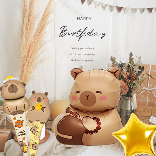 Kit 16pz Globos Capibara Decoración Feliz Cumpleaños Fiesta Unico Juego De Globos Diy Kapybara