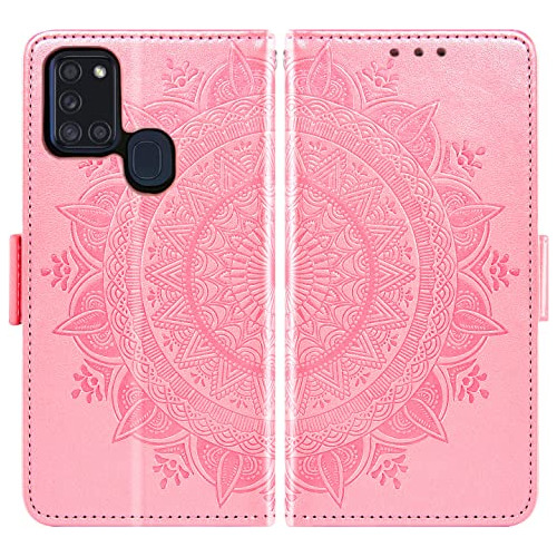 Funda Cartera Para Samsung Galaxy A21s Rosa Dorado Plastico