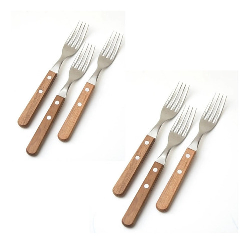 6 Tenedor De Mesa Asado Tramontina Dynamic Mango Madera