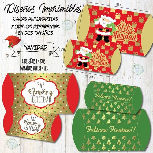 Navidad, Kit Imprimible Cajas Almohaditas Gold