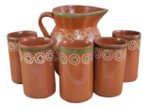 Comprar Set Jarra + 5 Vasos De Barro Artesanal Mexicano Marrón