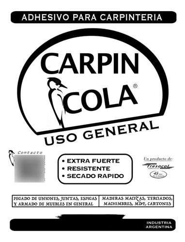Adhesivo Vinílico Para Madera - Carpintería Carpincola 20kg. Blanco