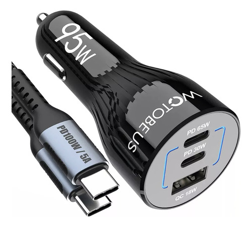 Carregador Veicular Turbo 120w P/ Celular + Cabo Pd 100w Cor Preto