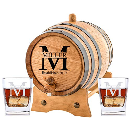 Barril De Roble Personalizado Y Vasos De Whiskey