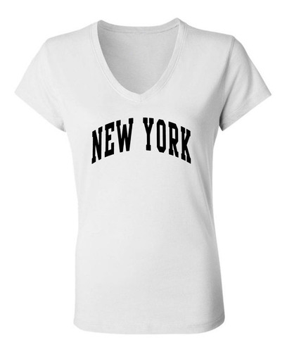 Remera Nueva York Logo Mujer Escote V 
