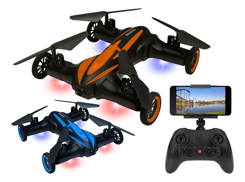 Drone Cuadricoptero 4 Ruedas LIBERCAM GRET-42 Camara Dual HD Bateria Recargable Control Remoto Color Negro y Naranja