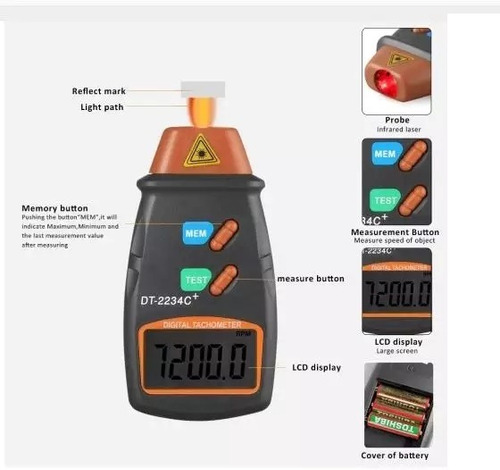 Tacometro Digital Laser Dt2234c Rpm Revoluciones Sin Contact