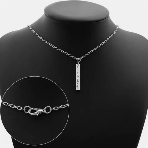 Collar Acero Inoxi Dije Rectangular Barra Hombre Mujer 2pz Negro Y Plata