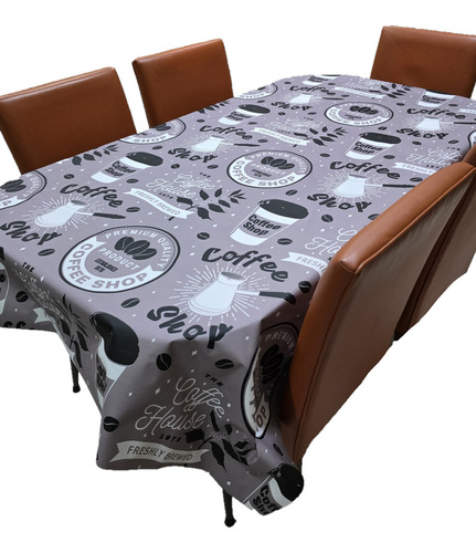 Mantel Mesa Rectangular 1.4x2.5 Impermeable Cuerina Afelpada Coffee