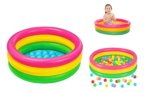 Pileta Bebe Inflable Infantil 3 Aros 90 X 25 Cm Arco Iris