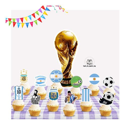 Topper Cupcake Adorno Pinchos 12u Argentina Mundial
