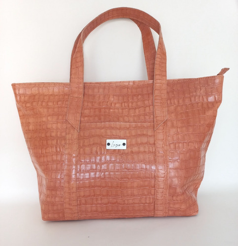Cartera Tote Con Cierre En Cuero Croco