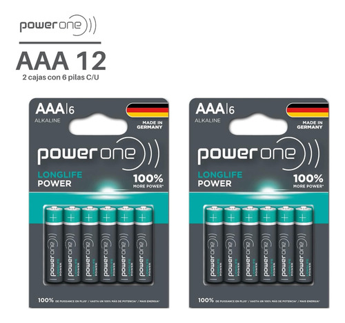 12 Pilas Aaa Power One Baterias Alcalinas De Larga Duración