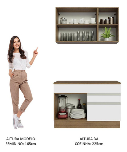 Cocina Integral Completa Modular Madesa Glamy 120cm Color Marrón/Blanco 08