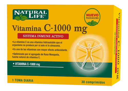 Natural Life Vitamin C 1000mg Antioxidante 30comp Vitamina C