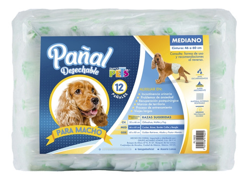 Fancy Pets Pañales Para Perro Macho Tamaño Mediano 12 Piezas