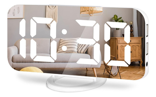 Reloj Despertador Lamisola, Pantalla De Espejo Led Grande, 2