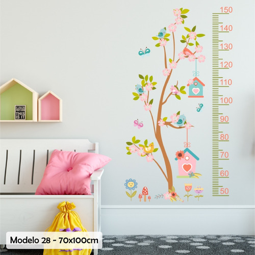 Imagen 1 de 1 de Vinilo Decorativo Infantil Medidor Altura Arbol Flores M28