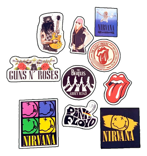 Stickers Vinilo Autoadhesivos Rock Internacional Pack X 10