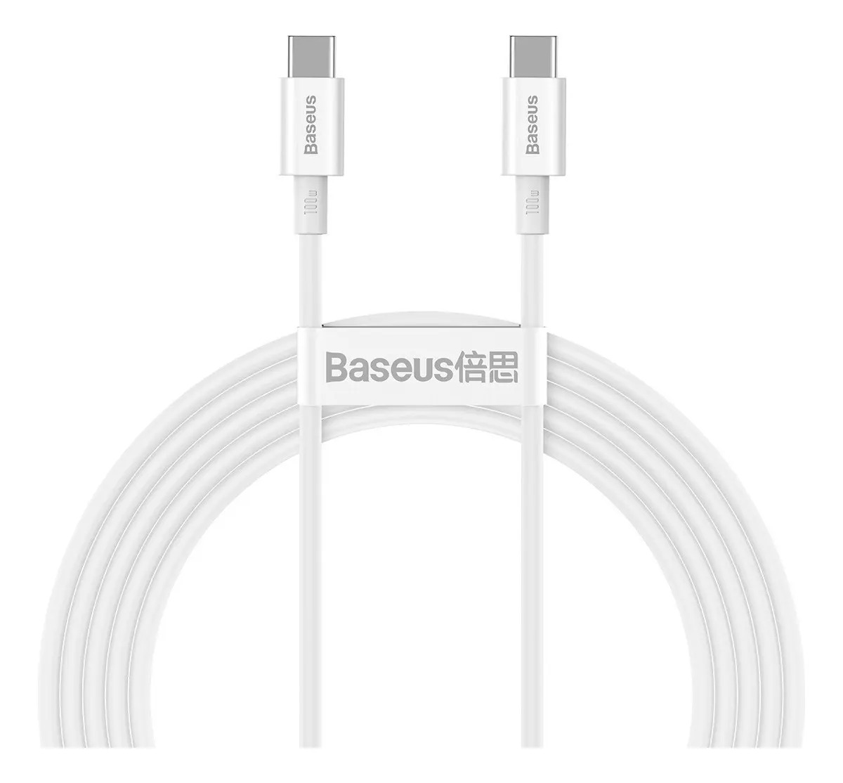 Cabo de carregamento rápido Baseus tipo C para tipo C 100w 2m cor branca
