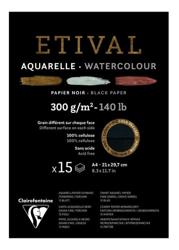 Bloco Papel P/ Aquarela Preto Etival A4 300g Clairefontaine