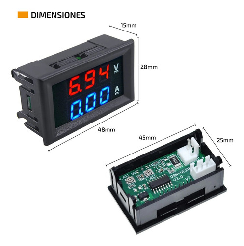 Voltimetro Amperimetro Medidor 99.9v 10a Display Rojo Y Azul