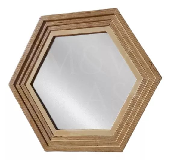 Espejo Hexagonal Marco De Madera Rústico Envío Gratis