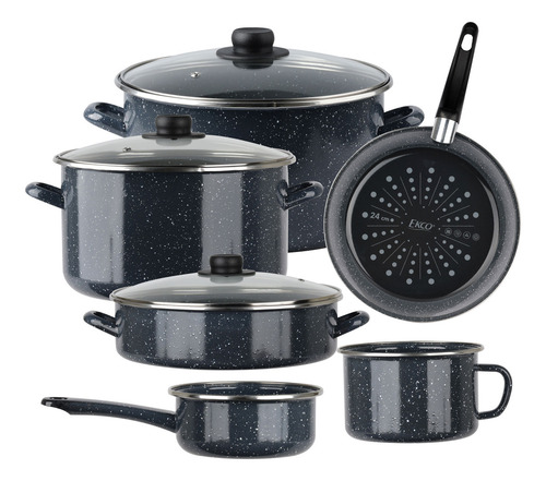 Batería De Cocina Victoria Ekco Acero Esmaltado De 9 Piezas Color Gris