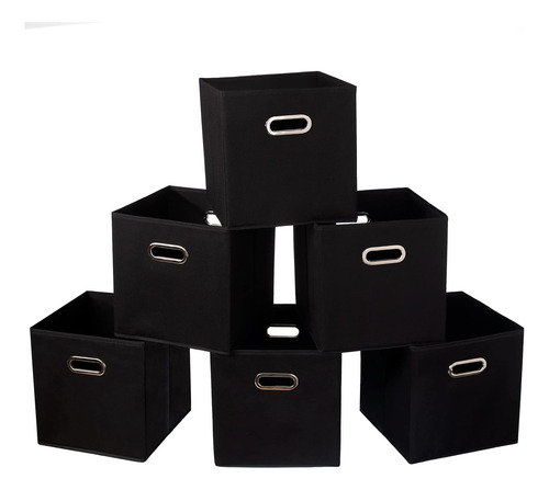 Juego 6 Organizador Almacenaje Tela Plegable Asas Dobles Neg