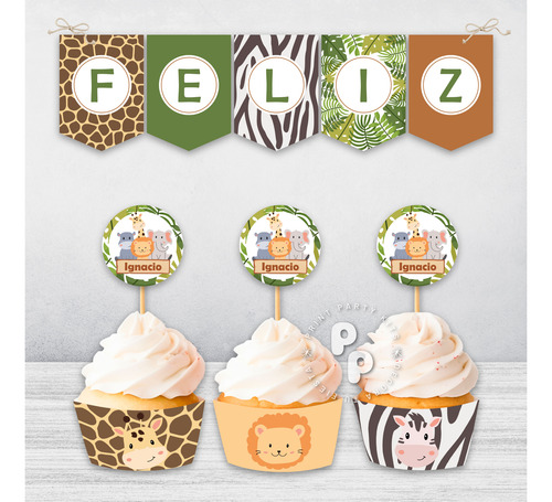 Kit Imprimible Cumpleaños Animales De La Selva Personalizado