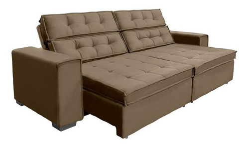 Sofá Vancouver 3.10m Suede Velusoft Castor Cor Marrom Claro Desenho do Tecido Liso Sofá Casa Premium