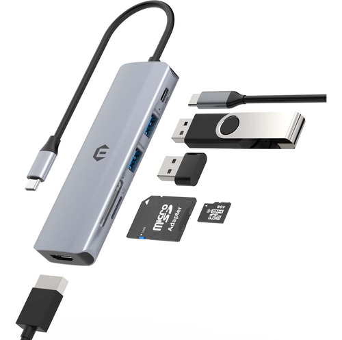 Hub Usb C, Adaptador Usb C Tiergrade 6 En 1 Con Salida Hdmi 