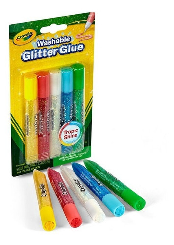 Crayola Glitter Glue Tropic Shine 5 Plumas Pegamento Brillan