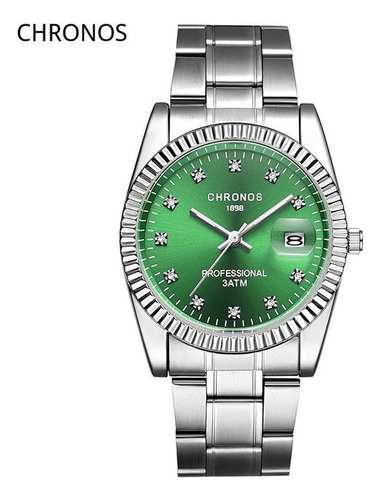 Reloj De Cuarzo Chronos Man Business Con Diamantes Color Del Fondo Verde