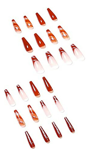 Uñas Acrílicas Rojas Con Lentejuelas Estilo Francés, Largas