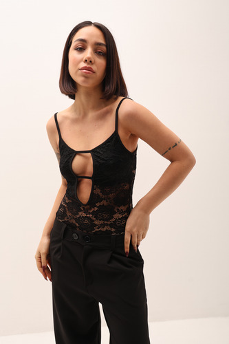 Body Manga Corta De Encaje Para Salir Cheid Mujer Naif Negro S