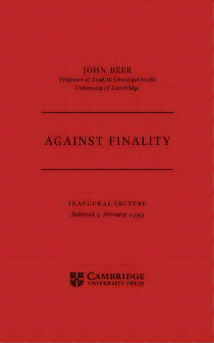 Against Finality, De John Beer. Editorial Cambridge University Press, Tapa Blanda En Inglés