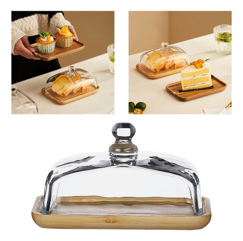 Plato Rectangular De Bambú For Tartas Con Tapa De Cristal