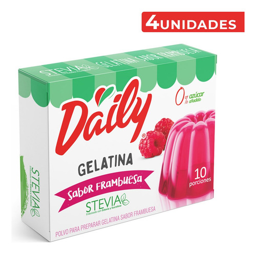 Gelatina En Polvo Sabor Frambuesa Daily - Pack 4 Unidades 